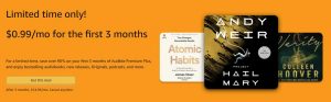 Amazon Audible Limited Time Offer 0.99mo For 3 Months 2