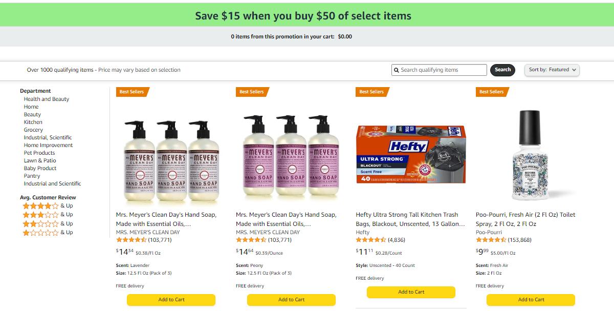 Stock Up Now Amazon Household 15 off over 50